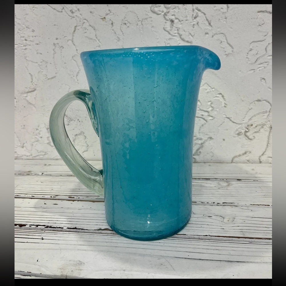 Crate & Barrel Turquoise Blue‎ Aqua Calypso Glass Pitcher Large Margarita